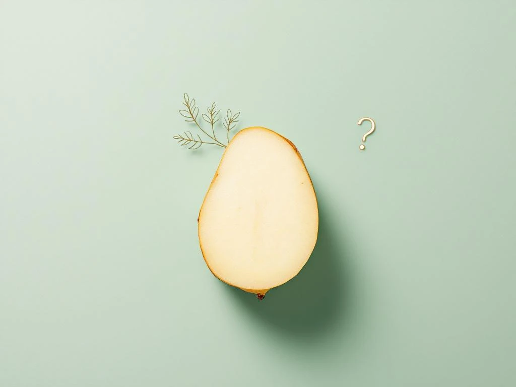 Halved white potato on sage green background with botanical line art and geometric elements in educational composition
